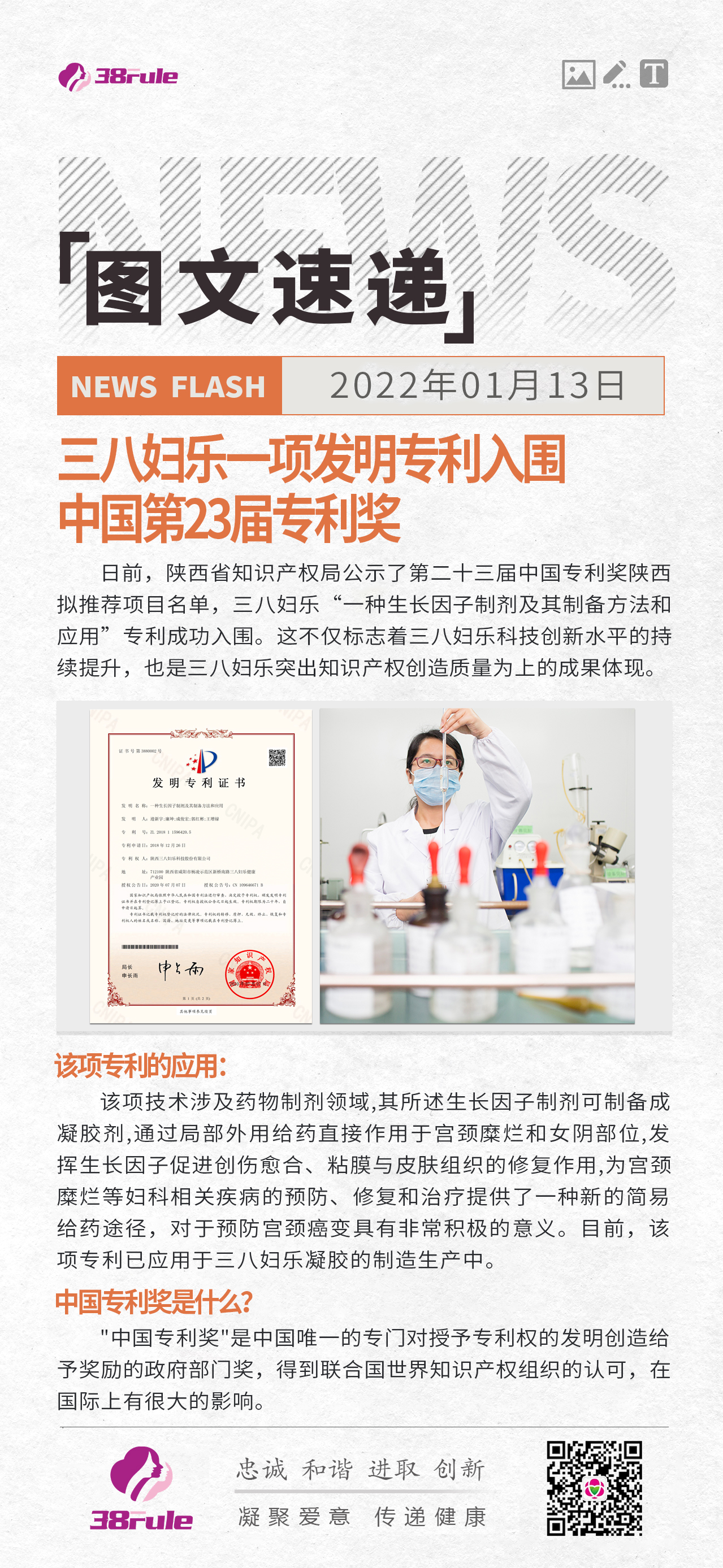 三八婦樂一項(xiàng)發(fā)明專利入圍中國第23屆專利獎(jiǎng)
