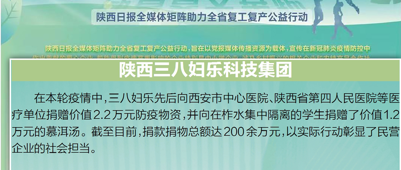 迎著春天奔跑！陜西日報、西安日報等四家主流媒體報道三八婦樂集團(tuán)抗疫行動～